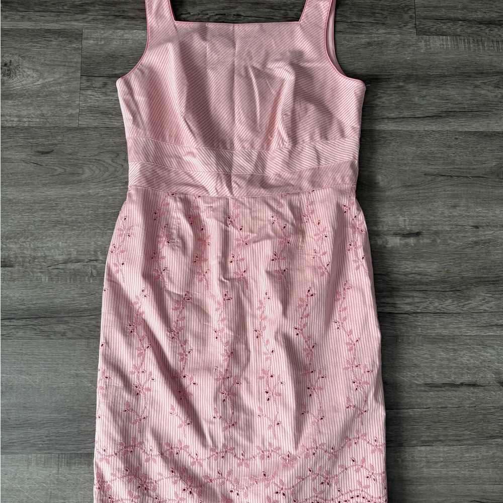 Talbots Pink Sheath Midi Dress Square Neck Sleeveless#40